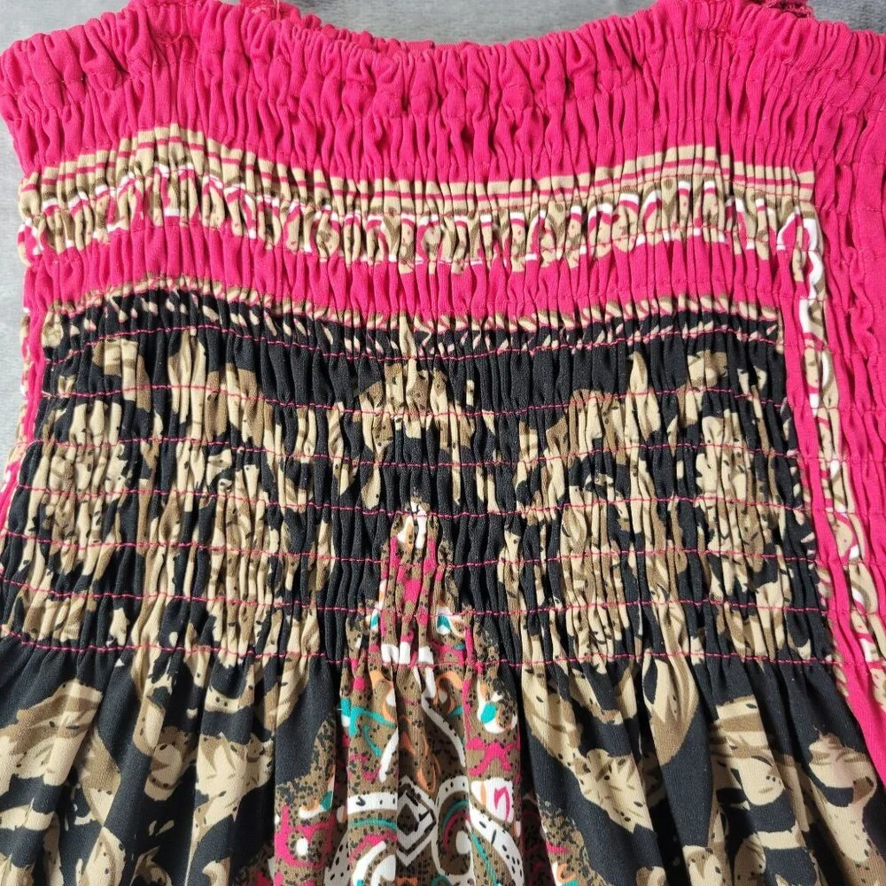India Boutique Women’s Boho Midi Dress Black Pink Gold Paisley Smocked Strapless - Picture 6 of 11